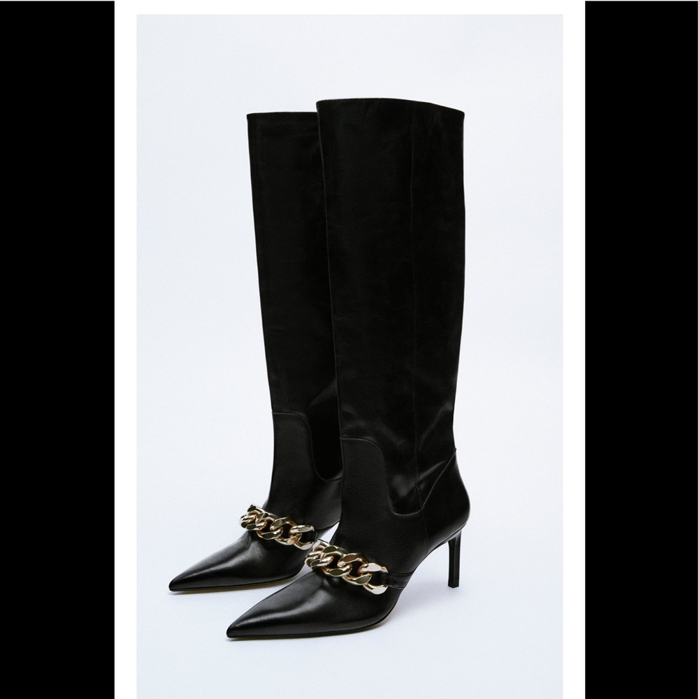 ZARA Cow Leather Heeled Boots - Picture 12 of 15